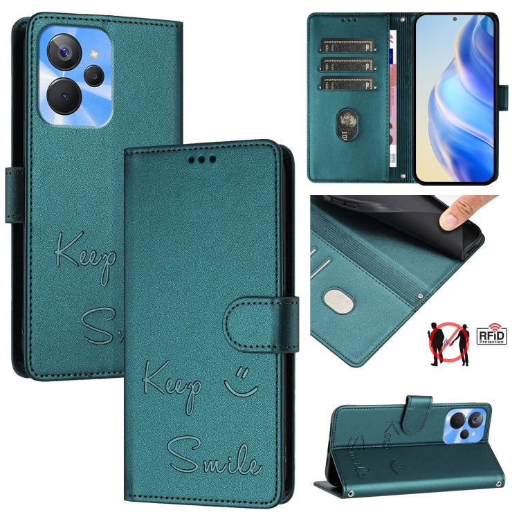 Smile Embossing RFID Leather Phone Case, For Realme 11 4G Global, For Realme Narzo 60x 5G Global, For Realme 11 5G Global / 11X 5G, For Realme GT5 5G 240W / GT5 5G, For Realme Narzo 60 Pro Global, For Realme C65 4G Global, For Realme C55 4G Global     ...