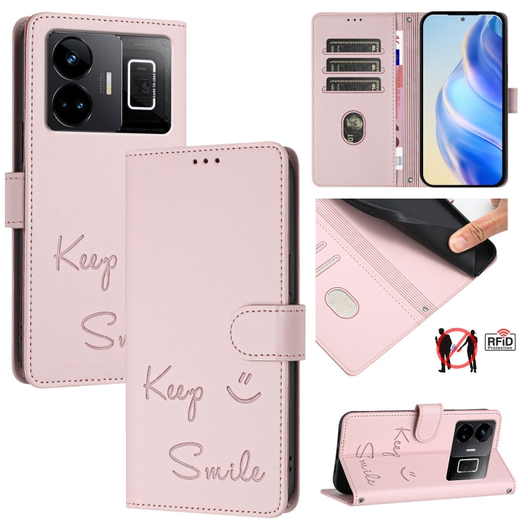 Smile Embossing RFID Leather Phone Case, For Realme 11 4G Global, For Realme Narzo 60x 5G Global, For Realme 11 5G Global / 11X 5G, For Realme GT5 5G 240W / GT5 5G, For Realme Narzo 60 Pro Global, For Realme C65 4G Global, For Realme C55 4G Global     ...