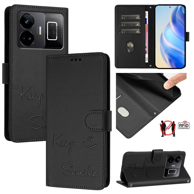 Smile Embossing RFID Leather Phone Case, For Realme 11 4G Global, For Realme Narzo 60x 5G Global, For Realme 11 5G Global / 11X 5G, For Realme GT5 5G 240W / GT5 5G, For Realme Narzo 60 Pro Global, For Realme C65 4G Global, For Realme C55 4G Global     ...