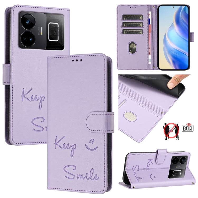 Smile Embossing RFID Leather Phone Case, For Realme 11 4G Global, For Realme Narzo 60x 5G Global, For Realme 11 5G Global / 11X 5G, For Realme GT5 5G 240W / GT5 5G, For Realme Narzo 60 Pro Global, For Realme C65 4G Global, For Realme C55 4G Global     ...