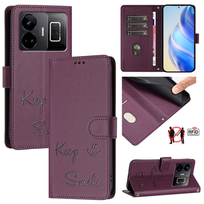 Smile Embossing RFID Leather Phone Case, For Realme 11 4G Global, For Realme Narzo 60x 5G Global, For Realme 11 5G Global / 11X 5G, For Realme GT5 5G 240W / GT5 5G, For Realme Narzo 60 Pro Global, For Realme C65 4G Global, For Realme C55 4G Global     ...