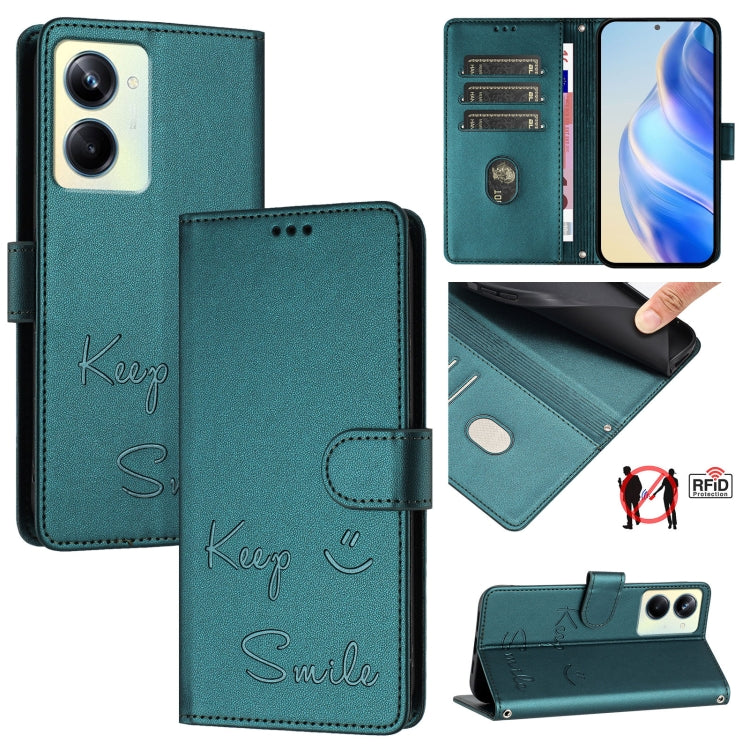 Smile Embossing RFID Leather Phone Case, For Realme 11 4G Global, For Realme Narzo 60x 5G Global, For Realme 11 5G Global / 11X 5G, For Realme GT5 5G 240W / GT5 5G, For Realme Narzo 60 Pro Global, For Realme C65 4G Global, For Realme C55 4G Global     ...