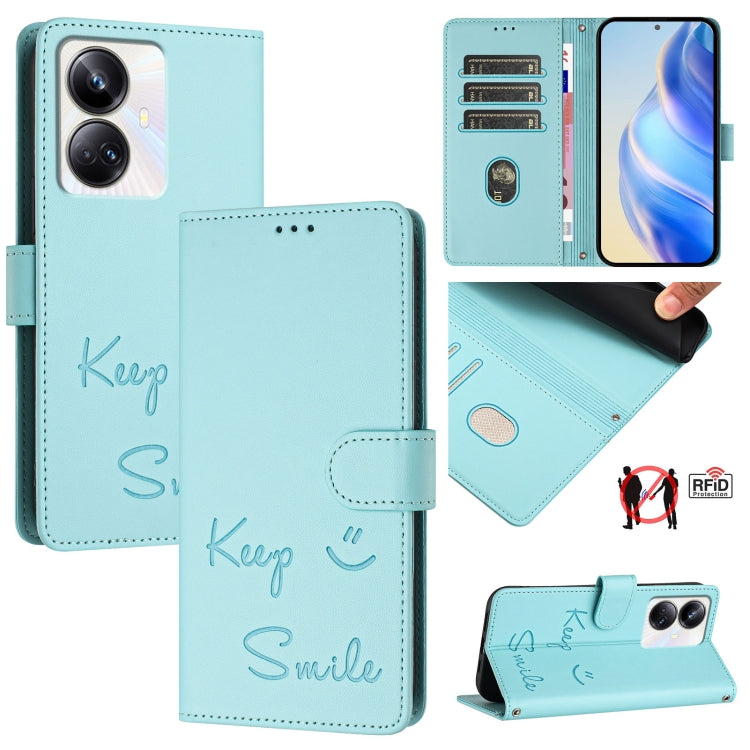 Smile Embossing RFID Leather Phone Case, For Realme 11 4G Global, For Realme Narzo 60x 5G Global, For Realme 11 5G Global / 11X 5G, For Realme GT5 5G 240W / GT5 5G, For Realme Narzo 60 Pro Global, For Realme C65 4G Global, For Realme C55 4G Global     ...