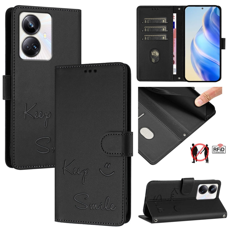 Smile Embossing RFID Leather Phone Case, For Realme 11 4G Global, For Realme Narzo 60x 5G Global, For Realme 11 5G Global / 11X 5G, For Realme GT5 5G 240W / GT5 5G, For Realme Narzo 60 Pro Global, For Realme C65 4G Global, For Realme C55 4G Global     ...