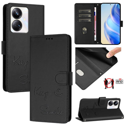 Smile Embossing RFID Leather Phone Case, For Realme 11 4G Global, For Realme Narzo 60x 5G Global, For Realme 11 5G Global / 11X 5G, For Realme GT5 5G 240W / GT5 5G, For Realme Narzo 60 Pro Global, For Realme C65 4G Global, For Realme C55 4G Global     ...