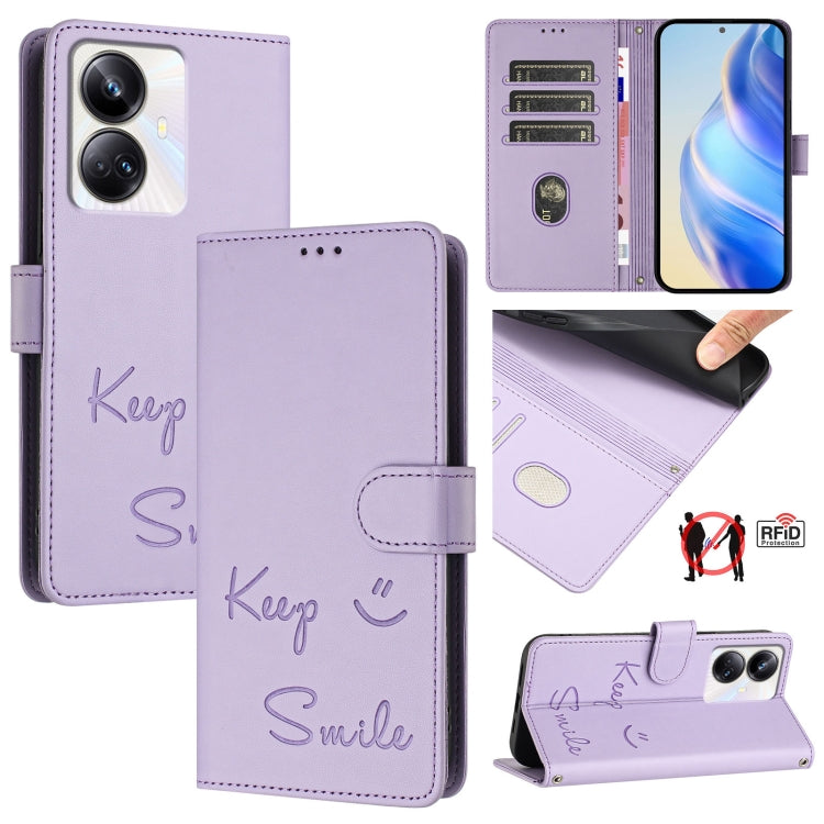 Smile Embossing RFID Leather Phone Case, For Realme 11 4G Global, For Realme Narzo 60x 5G Global, For Realme 11 5G Global / 11X 5G, For Realme GT5 5G 240W / GT5 5G, For Realme Narzo 60 Pro Global, For Realme C65 4G Global, For Realme C55 4G Global     ...