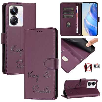 Smile Embossing RFID Leather Phone Case, For Realme 11 4G Global, For Realme Narzo 60x 5G Global, For Realme 11 5G Global / 11X 5G, For Realme GT5 5G 240W / GT5 5G, For Realme Narzo 60 Pro Global, For Realme C65 4G Global, For Realme C55 4G Global     ...