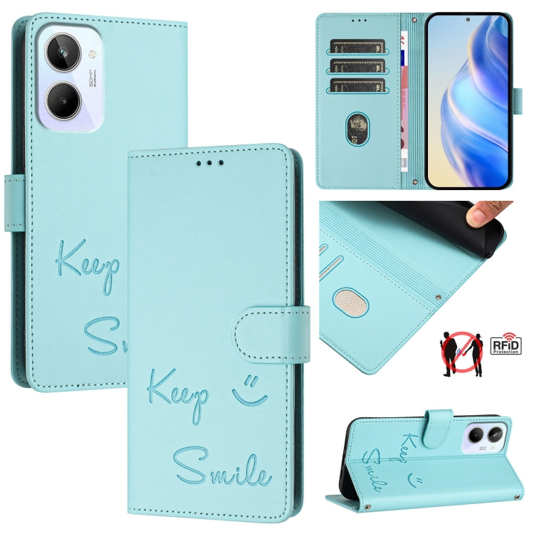 Smile Embossing RFID Leather Phone Case, For Realme 11 4G Global, For Realme Narzo 60x 5G Global, For Realme 11 5G Global / 11X 5G, For Realme GT5 5G 240W / GT5 5G, For Realme Narzo 60 Pro Global, For Realme C65 4G Global, For Realme C55 4G Global     ...