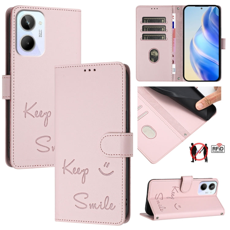 Smile Embossing RFID Leather Phone Case, For Realme 11 4G Global, For Realme Narzo 60x 5G Global, For Realme 11 5G Global / 11X 5G, For Realme GT5 5G 240W / GT5 5G, For Realme Narzo 60 Pro Global, For Realme C65 4G Global, For Realme C55 4G Global     ...