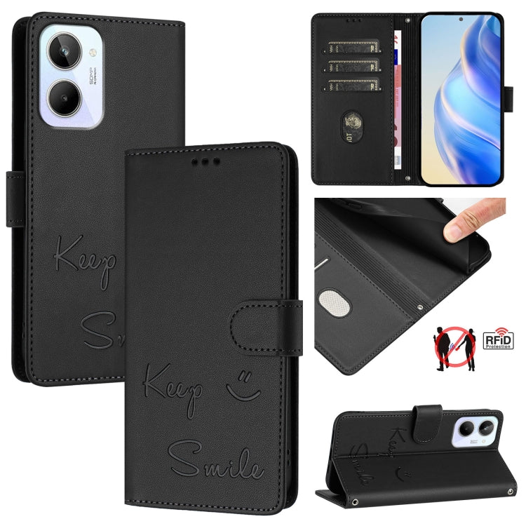 Smile Embossing RFID Leather Phone Case, For Realme 11 4G Global, For Realme Narzo 60x 5G Global, For Realme 11 5G Global / 11X 5G, For Realme GT5 5G 240W / GT5 5G, For Realme Narzo 60 Pro Global, For Realme C65 4G Global, For Realme C55 4G Global     ...