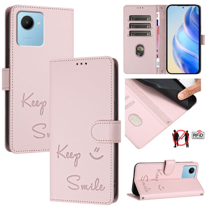 Smile Embossing RFID Leather Phone Case, For Realme 11 4G Global, For Realme Narzo 60x 5G Global, For Realme 11 5G Global / 11X 5G, For Realme GT5 5G 240W / GT5 5G, For Realme Narzo 60 Pro Global, For Realme C65 4G Global, For Realme C55 4G Global     ...