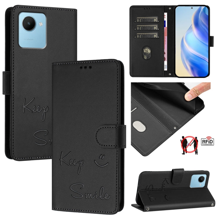 Smile Embossing RFID Leather Phone Case, For Realme 11 4G Global, For Realme Narzo 60x 5G Global, For Realme 11 5G Global / 11X 5G, For Realme GT5 5G 240W / GT5 5G, For Realme Narzo 60 Pro Global, For Realme C65 4G Global, For Realme C55 4G Global     ...