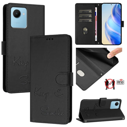 Smile Embossing RFID Leather Phone Case, For Realme 11 4G Global, For Realme Narzo 60x 5G Global, For Realme 11 5G Global / 11X 5G, For Realme GT5 5G 240W / GT5 5G, For Realme Narzo 60 Pro Global, For Realme C65 4G Global, For Realme C55 4G Global     ...