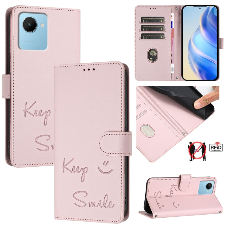 Smile Embossing RFID Leather Phone Case, For Realme C30 4G / Narzo 50i Prime, For Realme GT Neo 3T, For Realme Narzo 50 Pro 5G, For Realme 9 Pro+ 5G, For Realme 9 4G Global, For Realme V23 / Narzo 50, For Realme GT Neo 3, For Realme 8 5G / 9 5G India  ...
