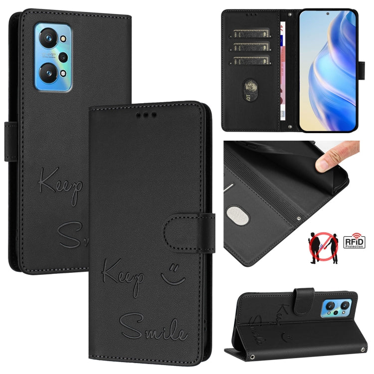 Smile Embossing RFID Leather Phone Case, For Realme C30 4G / Narzo 50i Prime, For Realme GT Neo 3T, For Realme Narzo 50 Pro 5G, For Realme 9 Pro+ 5G, For Realme 9 4G Global, For Realme V23 / Narzo 50, For Realme GT Neo 3, For Realme 8 5G / 9 5G India  ...