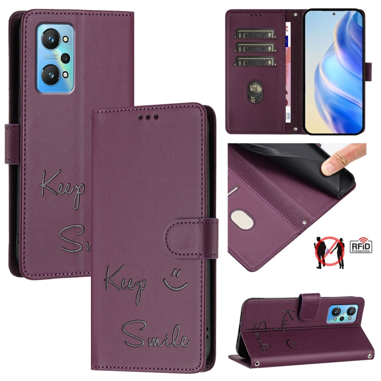 Smile Embossing RFID Leather Phone Case, For Realme C30 4G / Narzo 50i Prime, For Realme GT Neo 3T, For Realme Narzo 50 Pro 5G, For Realme 9 Pro+ 5G, For Realme 9 4G Global, For Realme V23 / Narzo 50, For Realme GT Neo 3, For Realme 8 5G / 9 5G India  ...