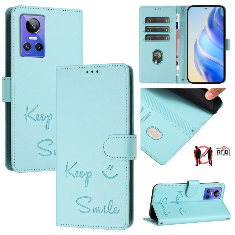 Smile Embossing RFID Leather Phone Case, For Realme C30 4G / Narzo 50i Prime, For Realme GT Neo 3T, For Realme Narzo 50 Pro 5G, For Realme 9 Pro+ 5G, For Realme 9 4G Global, For Realme V23 / Narzo 50, For Realme GT Neo 3, For Realme 8 5G / 9 5G India  ...
