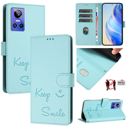 Smile Embossing RFID Leather Phone Case, For Realme C30 4G / Narzo 50i Prime, For Realme GT Neo 3T, For Realme Narzo 50 Pro 5G, For Realme 9 Pro+ 5G, For Realme 9 4G Global, For Realme V23 / Narzo 50, For Realme GT Neo 3, For Realme 8 5G / 9 5G India  ...
