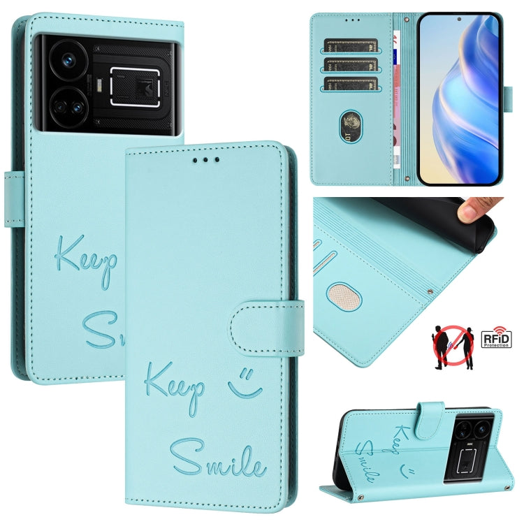 Smile Embossing RFID Leather Phone Case, For Realme GT 5G / GT Neo 5G, For Realme V11 5G