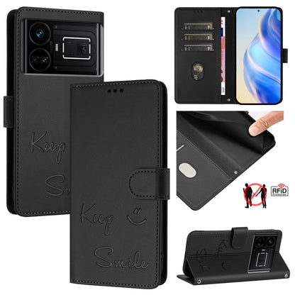 Smile Embossing RFID Leather Phone Case, For Realme GT 5G / GT Neo 5G, For Realme V11 5G