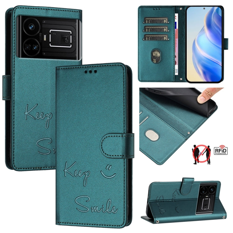 Smile Embossing RFID Leather Phone Case, For Realme GT 5G / GT Neo 5G, For Realme V11 5G