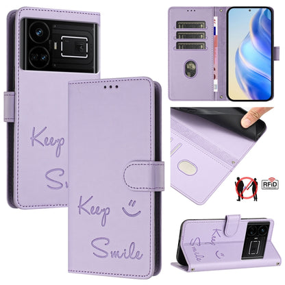 Smile Embossing RFID Leather Phone Case, For Realme GT 5G / GT Neo 5G, For Realme V11 5G