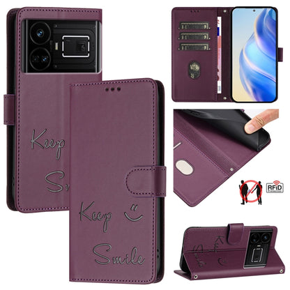 Smile Embossing RFID Leather Phone Case, For Realme GT 5G / GT Neo 5G, For Realme V11 5G