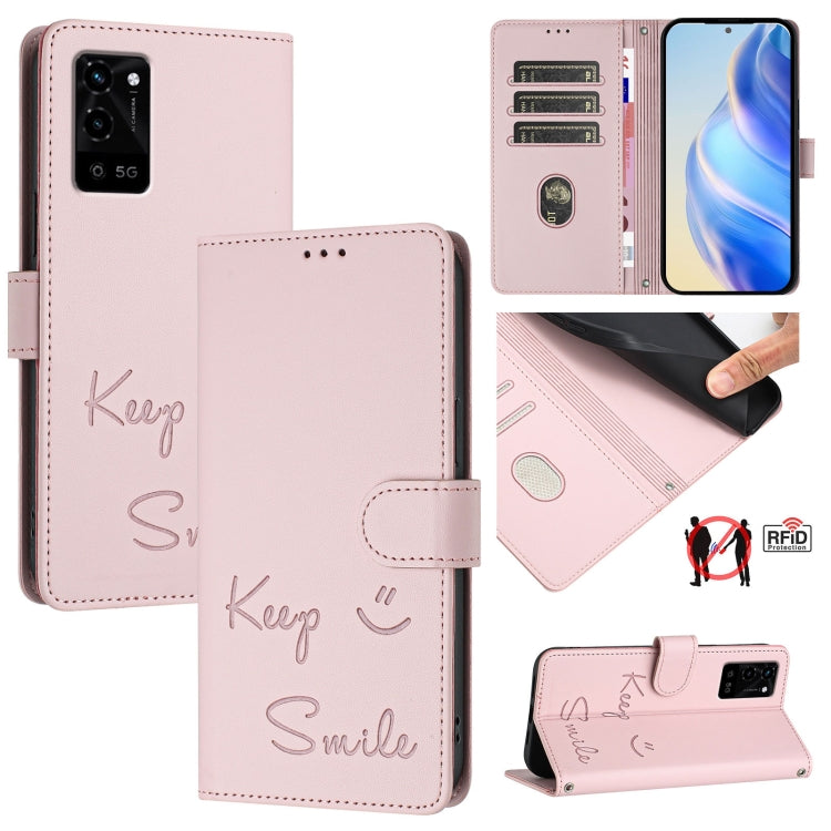 Smile Embossing RFID Leather Phone Case, For Realme GT 5G / GT Neo 5G, For Realme V11 5G