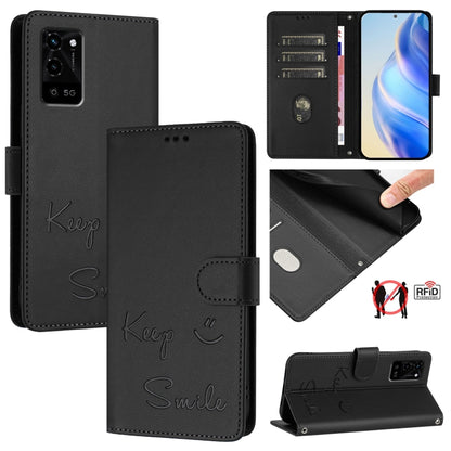 Smile Embossing RFID Leather Phone Case, For Realme GT 5G / GT Neo 5G, For Realme V11 5G