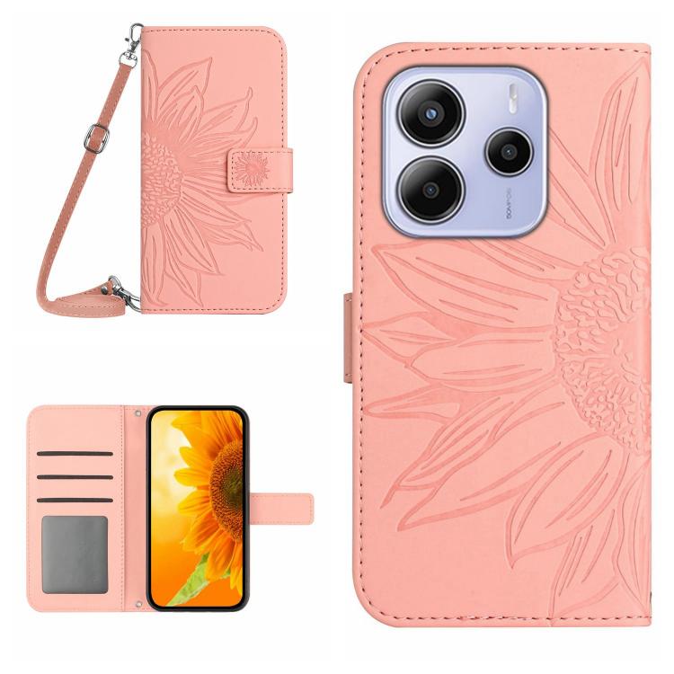 Skin Feel Sun Flower Embossed Flip Leather Phone Case with Lanyard, For Redmi 13x, For Redmi A5 4G 173.3mm, For Redmi A5 4G 171.7mm / Poco C71, For Redmi Note 14 4G 164.84mm EU Version, For Redmi Note 14 Pro 4G, For Redmi Note 14 4G 163.25mm           ...