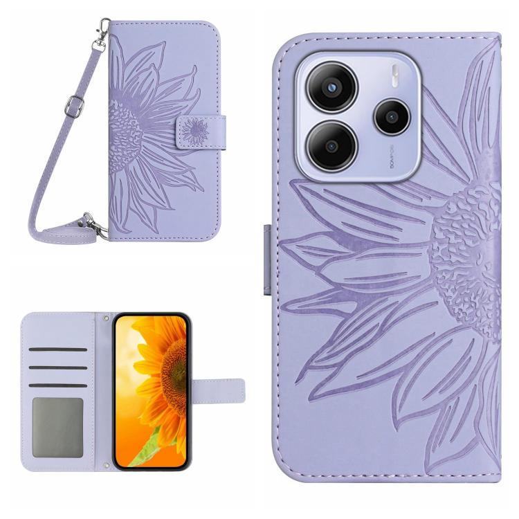 Skin Feel Sun Flower Embossed Flip Leather Phone Case with Lanyard, For Redmi 13x, For Redmi A5 4G 173.3mm, For Redmi A5 4G 171.7mm / Poco C71, For Redmi Note 14 4G 164.84mm EU Version, For Redmi Note 14 Pro 4G, For Redmi Note 14 4G 163.25mm           ...