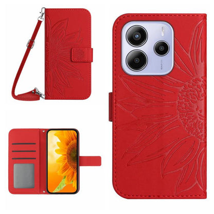 Skin Feel Sun Flower Embossed Flip Leather Phone Case with Lanyard, For Redmi 13x, For Redmi A5 4G 173.3mm, For Redmi A5 4G 171.7mm / Poco C71, For Redmi Note 14 4G 164.84mm EU Version, For Redmi Note 14 Pro 4G, For Redmi Note 14 4G 163.25mm           ...