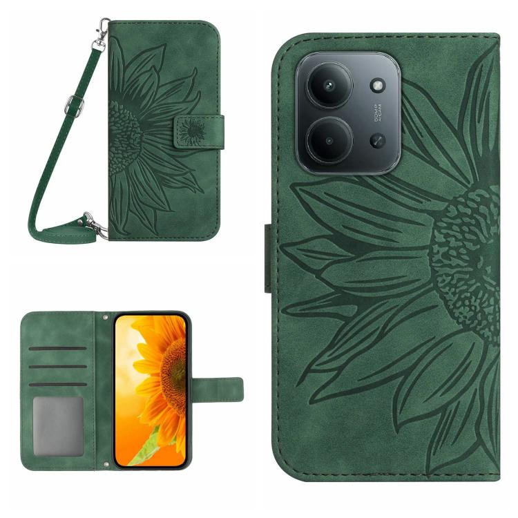 Skin Feel Sun Flower Embossed Flip Leather Phone Case with Lanyard, For Redmi A7 Pro 171mm / Poco C85x 5G, For Redmi Note 15 Pro+ 5G Global 163.3mm, For Redmi Note 15 5G Global 164mm, For Redmi Note 15 Pro 4G Global 163.2mm                             ...