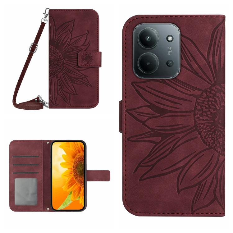 Skin Feel Sun Flower Embossed Flip Leather Phone Case with Lanyard, For Redmi A7 Pro 171mm / Poco C85x 5G, For Redmi Note 15 Pro+ 5G Global 163.3mm, For Redmi Note 15 5G Global 164mm, For Redmi Note 15 Pro 4G Global 163.2mm                             ...
