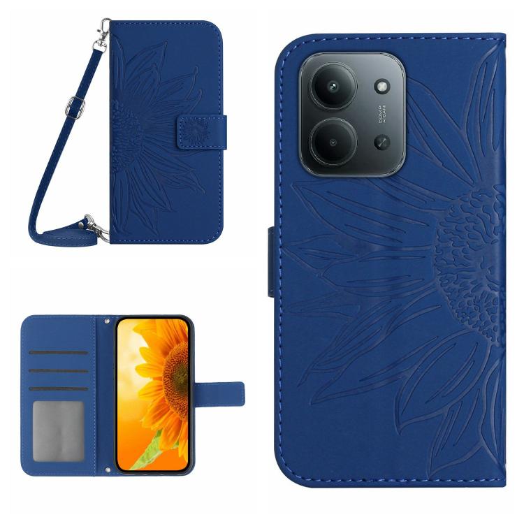 Skin Feel Sun Flower Embossed Flip Leather Phone Case with Lanyard, For Redmi A7 Pro 171mm / Poco C85x 5G, For Redmi Note 15 Pro+ 5G Global 163.3mm, For Redmi Note 15 5G Global 164mm, For Redmi Note 15 Pro 4G Global 163.2mm                             ...