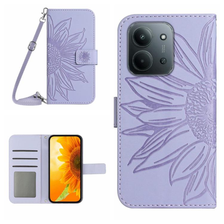 Skin Feel Sun Flower Embossed Flip Leather Phone Case with Lanyard, For Redmi A7 Pro 171mm / Poco C85x 5G, For Redmi Note 15 Pro+ 5G Global 163.3mm, For Redmi Note 15 5G Global 164mm, For Redmi Note 15 Pro 4G Global 163.2mm                             ...
