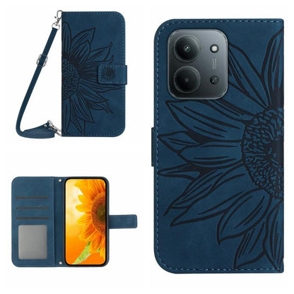 Skin Feel Sun Flower Embossed Flip Leather Phone Case with Lanyard, For Redmi A7 Pro 171mm / Poco C85x 5G, For Redmi Note 15 Pro+ 5G Global 163.3mm, For Redmi Note 15 5G Global 164mm, For Redmi Note 15 Pro 4G Global 163.2mm                             ...