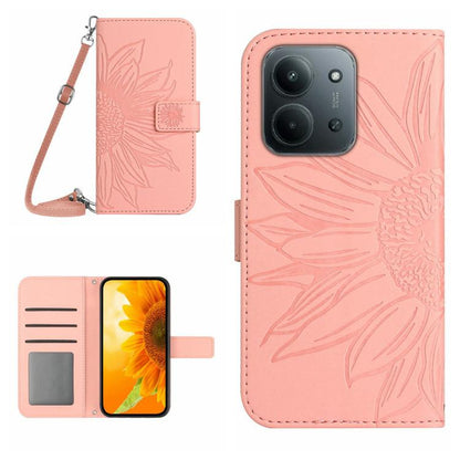 Skin Feel Sun Flower Embossed Flip Leather Phone Case with Lanyard, For Redmi A7 Pro 171mm / Poco C85x 5G, For Redmi Note 15 Pro+ 5G Global 163.3mm, For Redmi Note 15 5G Global 164mm, For Redmi Note 15 Pro 4G Global 163.2mm                             ...