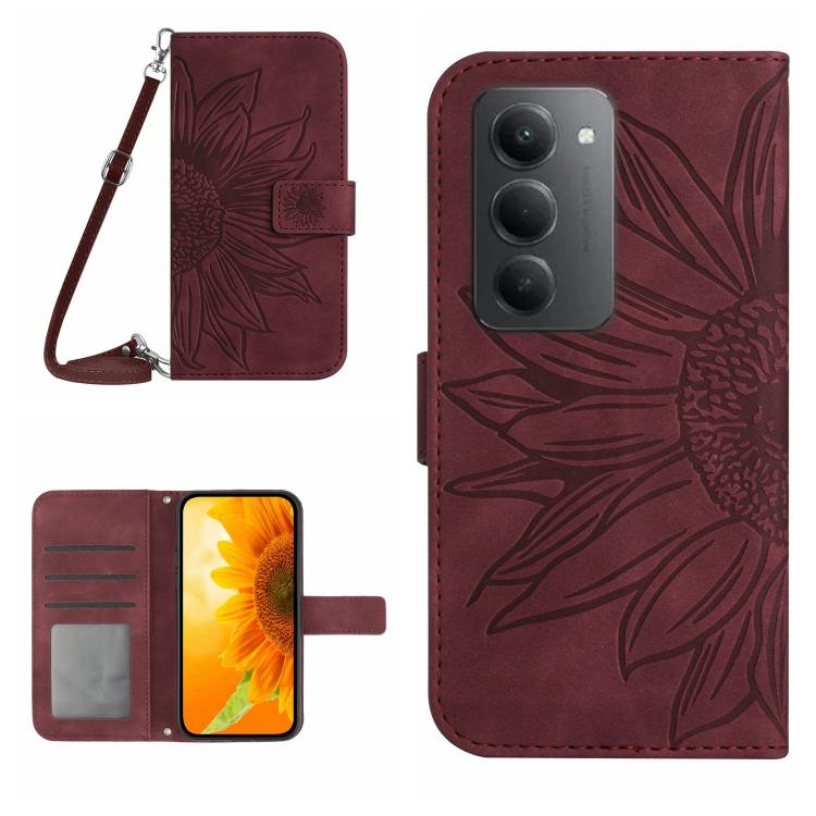 Skin Feel Sun Flower Embossed Flip Leather Phone Case with Lanyard, For Redmi A7 Pro 171mm / Poco C85x 5G, For Redmi Note 15 Pro+ 5G Global 163.3mm, For Redmi Note 15 5G Global 164mm, For Redmi Note 15 Pro 4G Global 163.2mm                             ...