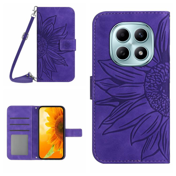 Skin Feel Sun Flower Embossed Flip Leather Phone Case with Lanyard, For Redmi A7 Pro 171mm / Poco C85x 5G, For Redmi Note 15 Pro+ 5G Global 163.3mm, For Redmi Note 15 5G Global 164mm, For Redmi Note 15 Pro 4G Global 163.2mm                             ...