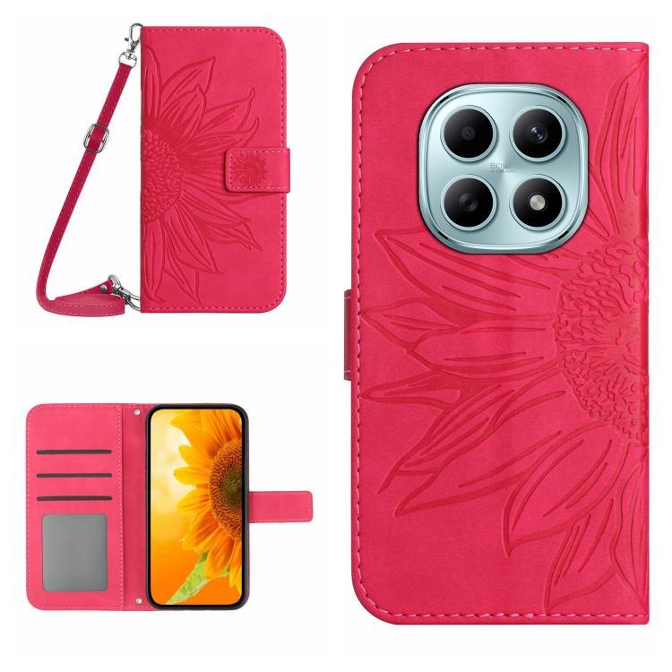 Skin Feel Sun Flower Embossed Flip Leather Phone Case with Lanyard, For Redmi A7 Pro 171mm / Poco C85x 5G, For Redmi Note 15 Pro+ 5G Global 163.3mm, For Redmi Note 15 5G Global 164mm, For Redmi Note 15 Pro 4G Global 163.2mm                             ...