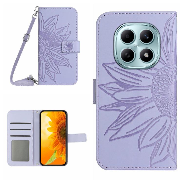 Skin Feel Sun Flower Embossed Flip Leather Phone Case with Lanyard, For Redmi A7 Pro 171mm / Poco C85x 5G, For Redmi Note 15 Pro+ 5G Global 163.3mm, For Redmi Note 15 5G Global 164mm, For Redmi Note 15 Pro 4G Global 163.2mm                             ...