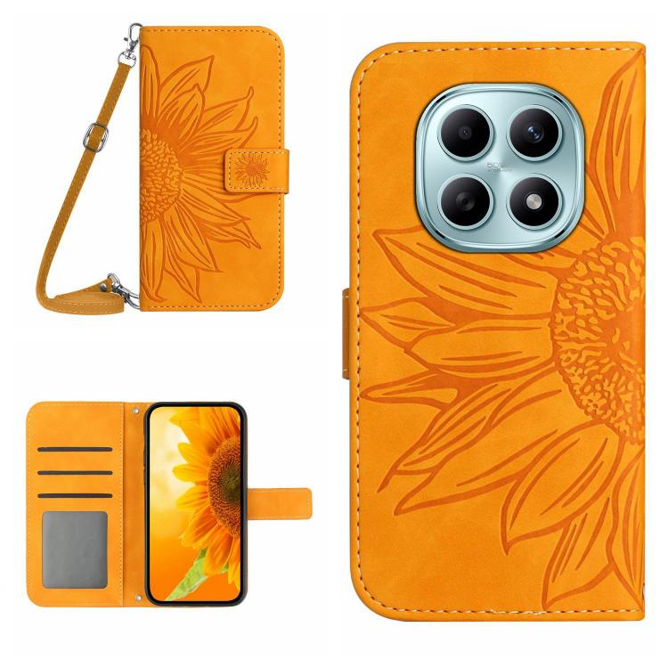 Skin Feel Sun Flower Embossed Flip Leather Phone Case with Lanyard, For Redmi A7 Pro 171mm / Poco C85x 5G, For Redmi Note 15 Pro+ 5G Global 163.3mm, For Redmi Note 15 5G Global 164mm, For Redmi Note 15 Pro 4G Global 163.2mm                             ...