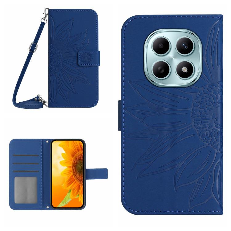 Skin Feel Sun Flower Embossed Flip Leather Phone Case with Lanyard, For Redmi A7 Pro 171mm / Poco C85x 5G, For Redmi Note 15 Pro+ 5G Global 163.3mm, For Redmi Note 15 5G Global 164mm, For Redmi Note 15 Pro 4G Global 163.2mm                             ...