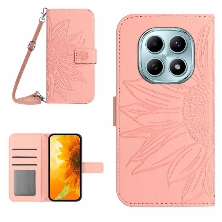 Skin Feel Sun Flower Embossed Flip Leather Phone Case with Lanyard, For Redmi A7 Pro 171mm / Poco C85x 5G, For Redmi Note 15 Pro+ 5G Global 163.3mm, For Redmi Note 15 5G Global 164mm, For Redmi Note 15 Pro 4G Global 163.2mm                             ...
