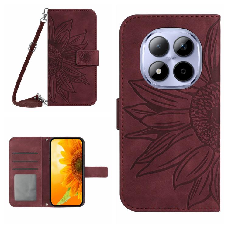Skin Feel Sun Flower Embossed Flip Leather Phone Case with Lanyard, For Redmi A7 Pro 171mm / Poco C85x 5G, For Redmi Note 15 Pro+ 5G Global 163.3mm, For Redmi Note 15 5G Global 164mm, For Redmi Note 15 Pro 4G Global 163.2mm                             ...