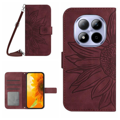 Skin Feel Sun Flower Embossed Flip Leather Phone Case with Lanyard, For Redmi A7 Pro 171mm / Poco C85x 5G, For Redmi Note 15 Pro+ 5G Global 163.3mm, For Redmi Note 15 5G Global 164mm, For Redmi Note 15 Pro 4G Global 163.2mm                             ...