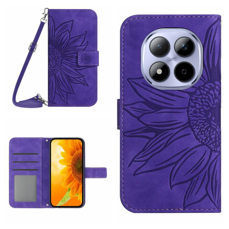 Skin Feel Sun Flower Embossed Flip Leather Phone Case with Lanyard, For Redmi A7 Pro 171mm / Poco C85x 5G, For Redmi Note 15 Pro+ 5G Global 163.3mm, For Redmi Note 15 5G Global 164mm, For Redmi Note 15 Pro 4G Global 163.2mm                             ...