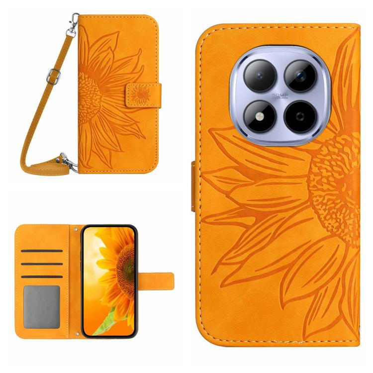 Skin Feel Sun Flower Embossed Flip Leather Phone Case with Lanyard, For Redmi A7 Pro 171mm / Poco C85x 5G, For Redmi Note 15 Pro+ 5G Global 163.3mm, For Redmi Note 15 5G Global 164mm, For Redmi Note 15 Pro 4G Global 163.2mm                             ...