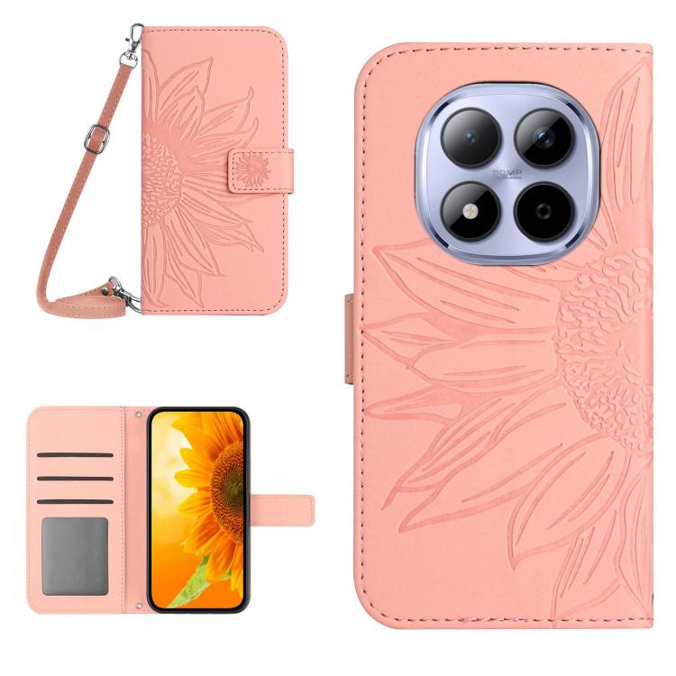 Skin Feel Sun Flower Embossed Flip Leather Phone Case with Lanyard, For Redmi A7 Pro 171mm / Poco C85x 5G, For Redmi Note 15 Pro+ 5G Global 163.3mm, For Redmi Note 15 5G Global 164mm, For Redmi Note 15 Pro 4G Global 163.2mm                             ...